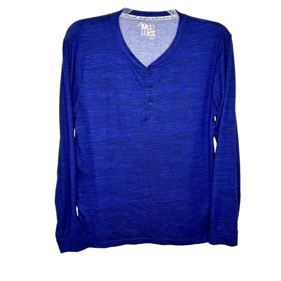 The Original Muk Luks Navy Blue Marled Super Soft Henley Top - Picture 1 of 5
